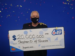 Stephen Dixon with his oversized cheque.