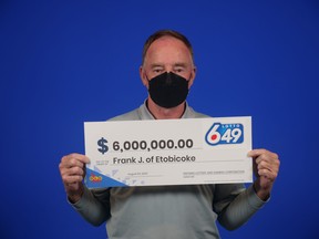 Frank Jarman of Etobicoke wins the LOTTO 6/49 top prize worth $6 million in the June 4 draw.
