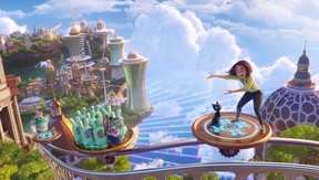 Bob (voiced by Simon Pegg) and Sam Greenfield (voiced by Eva Noblezada) in Luck.