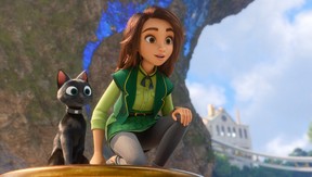 Bob (voiced by Simon Pegg) and Sam Greenfield (voiced by Eva Noblezada) in Luck.