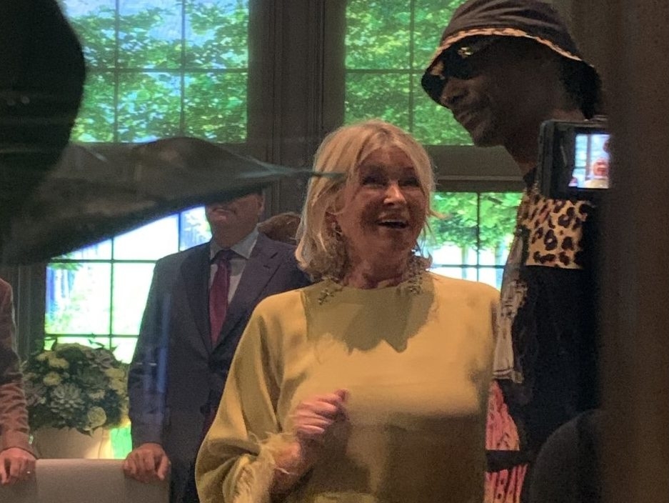 Legendary lifestyle icon Martha Stewart is surprised by best bud Snoop Dog at opening of her Las Vegas restaurant, The Bedford by Martha Stewart