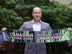 Mark Noonan is introduced as the new commissioner of the Canadian Premier League on Aug. 25, 2022.