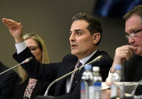 Mirko Bibic, president and CEO of BCE and Bell Canada speaks during a CRTC hearing for Telecom Notice of Consultation CRTC 2019-57, Review of mobile wireless services, in Gatineau, Que., on Feb. 19, 2020.