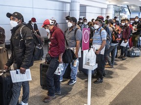 Frustrated travellers at Trudeau Airport in Dorval on June 29, 2022 due to worker shortages and slowdowns.