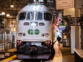 A GO Train at Toronto's Union Station on Wednesday, Oct. 6, 2021. 

[Peter J Thompson]  [National Post story by TBA/National Post]