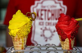 Mustard and Ketchup ice cream at The EX. (Ernest Doroszuk/Toronto Sun)