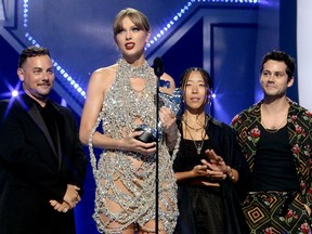 Taylor Swift accepts the Best Long Form Video award onstage at the 2022 MTV VMAs at Prudential Center on August 28, 2022 in Newark, New Jersey.