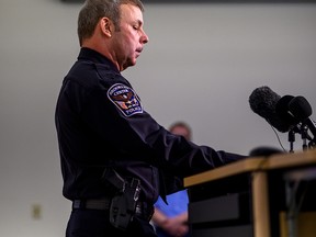 Brooklyn Center Police Chief Tim Gannon speaks during a press conference about the death of 20-year-old Daunte Wright at the Brooklyn Center police headquarters on April 12, 2021 in Brooklyn Center, Minnesota.
