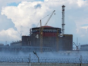 In this photo taken on Aug. 4, 2022, the Zaporizhzhia Nuclear Power Plant is pictured outside the Russian-controlled city of Enerhodar in the Zaporizhzhia region, Ukraine.