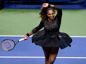 US player Serena Williams celebrates after defeating Montenegro's Danka Kovinic during their 2022 US Open Tennis tournament women's singles first round match at the USTA Billie Jean King National Tennis Center in New York, on August 29, 2022.
