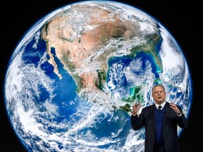 Former U.S. vice-president Al Gore delivers a speech at the World Economic Forum (WEF) annual meeting, on Jan. 22, 2019 in Davos, eastern Switzerland.