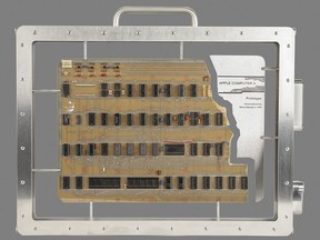 This image provided by Boston-based RR Auction, shows an authenticated Apple-1 Computer prototype from the mid-1970s that a Bay Area collector, who wishes to remain anonymous, made the winning $677,196 bid on Thursday, Aug. 18, 2022.