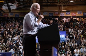U.S. President Joe Biden participates in a rally for the Democratic National Committee (DNC) at Richard Montgomery High School in Rockville, Md., on Aug. 25, 2022.