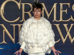 Ezra Miller at the Fantastic Beasts Crimes of Grindelwald London premiere.