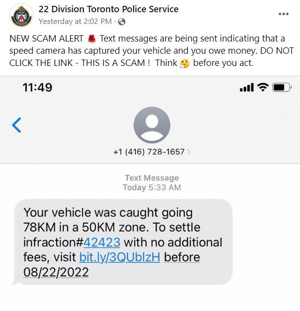 Toronto scam includes text messages about speeding fines Toronto Sun