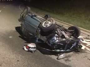 A driver, 16, faces an impaired charge after a single-vehicle rollover on the Upper Gave Ave. off-ramp from the westbound Lincoln Alexander Parkway in Hamilton.
