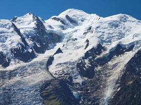 The Bossons Glacier of the Mont-Blanc massif is pictured in Chamonix, France, July 20, 2020.