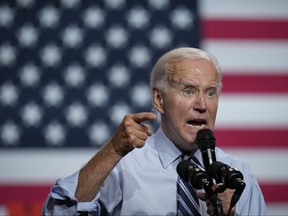U.S. President Joe Biden speaks during a rally hosted by the Democratic National Committee (DNC) at Richard Montgomery High School on Aug. 25, 2022 in Rockville, Md.