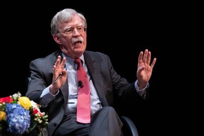 In this file photo taken on Feb. 17, 2020, former National Security adviser John Bolton speaks on stage during a public discussion at Duke University in Durham, N.C.