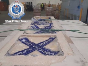 New South Wales police say crystal meth was found hidden in a marble stone slabs in sea cargo containers at Port Botany, Australia.