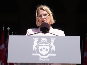Sylvia Jones, Ontario's Deputy Premier and Minister of Health, is sworn in during a swearing-in ceremony at Queen's Park in Toronto on June 24, 2022.