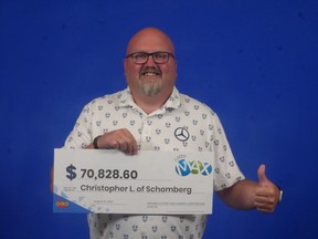 Chris Leggatt of Schomberg with his oversized cheque.
