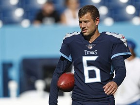 Tennessee Titans punter Brett Kern is seen before their game against the Tampa Bay Buccaneers, Saturday, Aug. 20, 2022, in Nashville, Tenn.