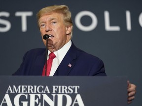 Former President Donald Trump speaks at an America First Policy Institute agenda summit at the Marriott Marquis in Washington, July 26, 2022.