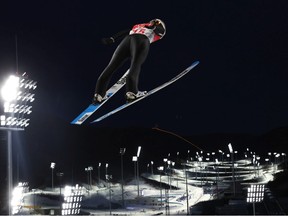 Abigail Strate of Team Canada jumps during Women's Normal Hill Individual Trial Round for Competition at National Ski Jumping Centre on February 05, 2022 in Zhangjiakou, China.