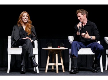 Jessica Chastain and Eddie Redmayne speak onstage at "The Good Nurse" Press Conference during the 2022 Toronto International Film Festival at TIFF Bell Lightbox on Sept. 12, 2022 in Toronto.