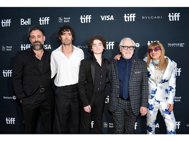 Left to right: Mark Bacci, Tyson Ritter, Christopher Convery, Brian Cox, and Catherine Hardwicke attend the "Prisoner's Daughter" premiere during the 2022 Toronto International Film Festival at Roy Thomson Hall on Sept. 14, 2022 in Toronto.