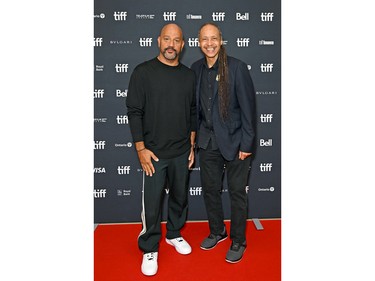 Allen Hughes, left, and Jamal Joseph attend the "Dear Mama" premiere during the 2022 Toronto International Film Festival at TIFF Bell Lightbox on Sept. 15, 2022 in Toronto.