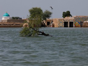 A view of a submerged houses, following rains and floods during the monsoon season in Bajara village, at the banks of Manchar lake, in Sehwan, Pakistan September 6, 2022.