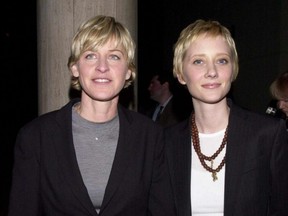 In this Feb. 19, 2000 file photo comedian Ellen DeGeneres (left) and actress Anne Heche are seen at the annual Human Rights fundraising dinner in Los Angeles.