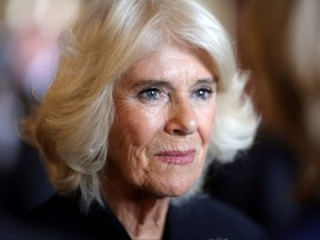 Camilla, Queen Consort is seen during a reception for local charities at Cardiff Castle on Sept. 16, 2022 in Cardiff, Wales.