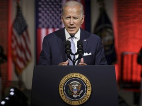 U.S. President Joe Biden delivers a primetime speech at Independence National Historical Park Sept. 1, 2022 in Philadelphia, Pa.