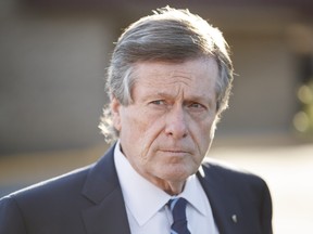 Toronto Mayor John Tory speaks with media outside the funeral for former Toronto mayor Mel Lastman at Benjamin’s Park Memorial Chapel in Toronto, Monday, Dec. 13, 2021.