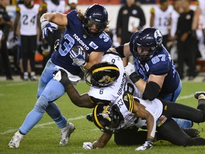 Running back AJ Ouellette and the Argos take on the Tiger-Cats in Hamilton on Sunday afternoon.