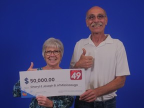 Cheryl and Joseph Barbisan, of Mississauga, won $50,000 in the ONTARIO 49 draw on Aug. 27, 2022.