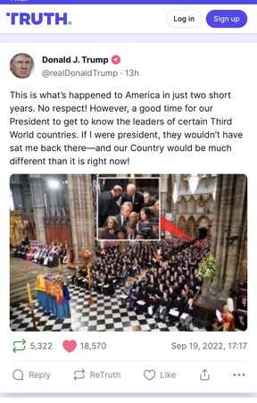 Donald Trump Mocks Joe Biden Over Seating At Queen Elizabeth 4 Trump’s post mocking Biden at Queen’s funeral.