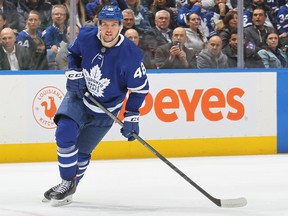 Carl Dahlstrom of the Toronto Maple Leafs skates against the Winnipeg Jets during an NHL game at Scotiabank Arena on March 31, 2022 in Toronto, Ontario, Canada.