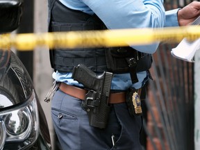 Police gather at the scene of a shooting in Brooklyn that left one person dead on June 16, 2022 in New York City. (Photo by Spencer Platt/Getty Images)