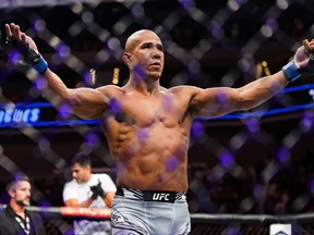 Gregory Rodrigues of Brazil celebrates defeating Julian Marquez in their middleweight fight at the UFC Fight Night event at Moody Center on June 18, 2022 in Austin, Texas.