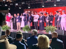 Michelin star recipients gather on stage during a special event at Evergreen Brick Works on Tuesday night.