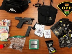 Items seized from a vehicle during a traffic stop September 15, 2022 in Caledon.