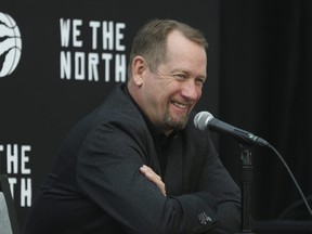 Raptors head coach Nick nurse speaks at the podium on the upcoming season.