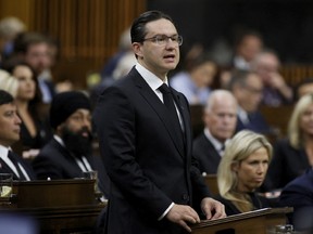 Conservative Party of Canada leader Pierre Poilievre delivers remarks on the death of Britain's Queen Elizabeth in the House of Commons on Parliament Hill in Ottawa September 15, 2022.