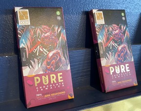 Jerk-seasoned Pure Chocolate bars packaged in a design by an art school grad. Cynthia McLeod/Toronto Sun