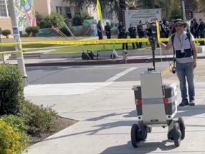 A delivery robot was out for a delivery in Los Angeles last week when it crossed the yellow police tape at a suspected crime scene.