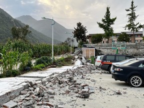 This photo shows the aftermath of an earthquake in Hailuogou in China's southwestern Sichuan province on Sept. 5, 2022.